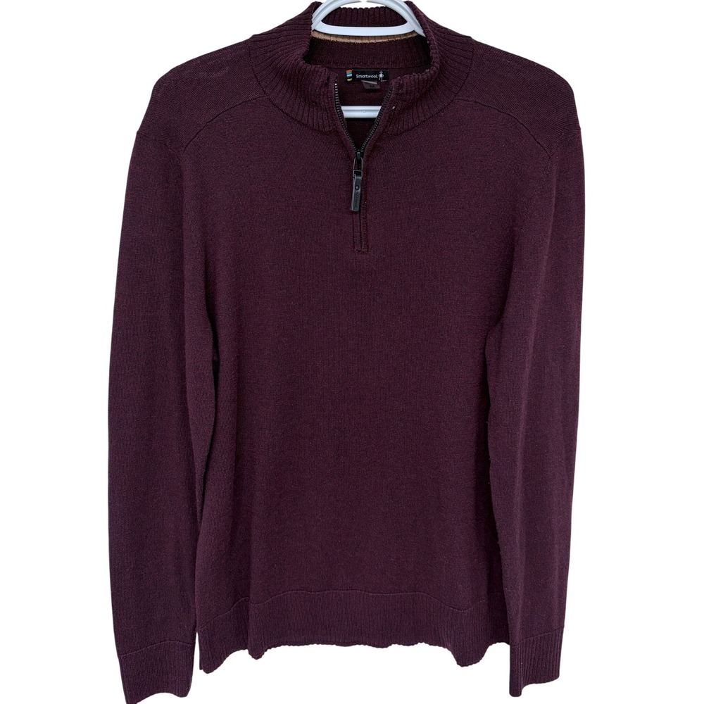 Smartwool 1/4 Zip Pullover Sweater Mens Medium Maroon Red Merino Wool Blend Mock